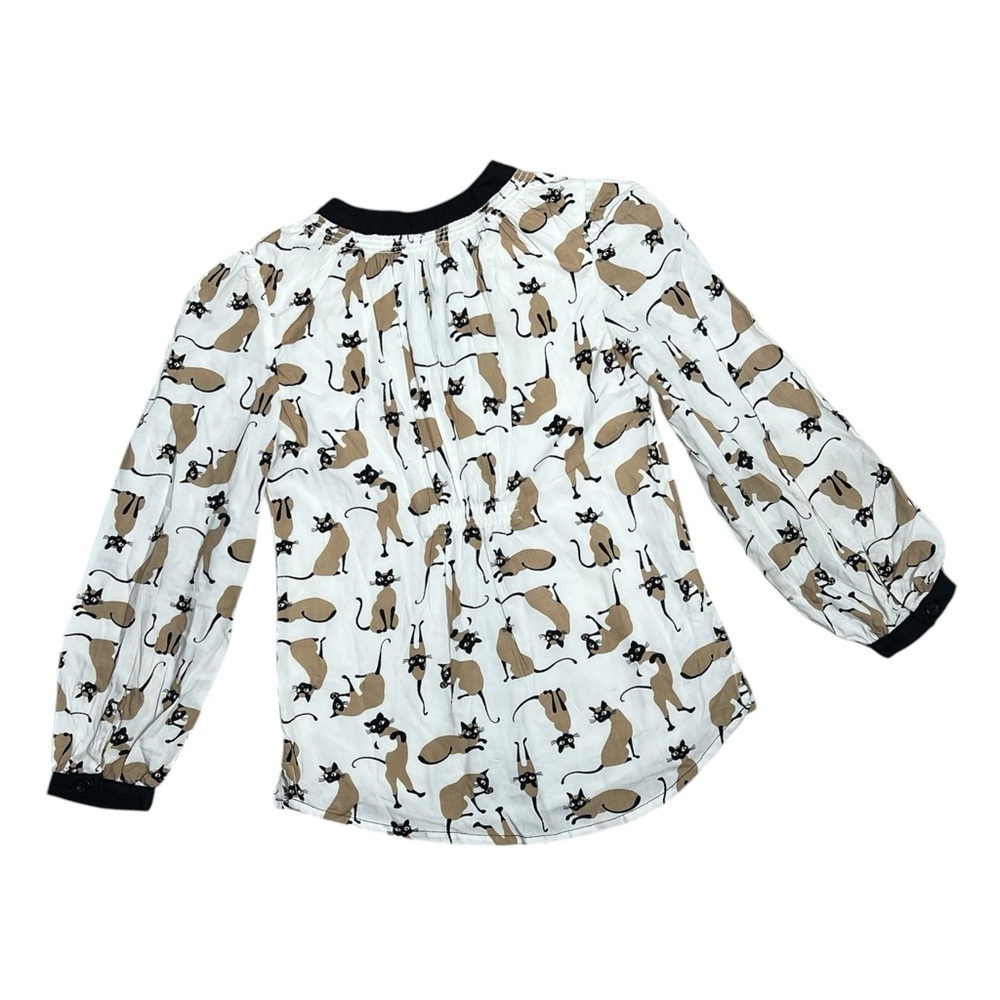 Gymboree Retro Cat Print Button Down Blouse Girls Size 7 NWT White Black Tan - Picture 3 of 8